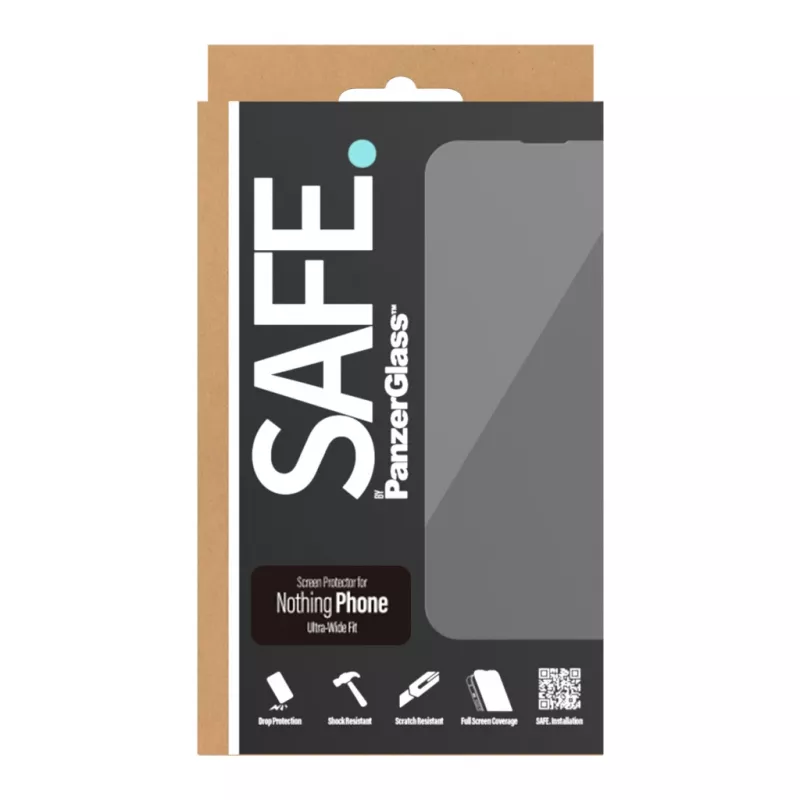 PanzerGlass SAFE. apsauginis stiklas Nothing Phone — Ultra-Wide Fit, grūdintas stiklas + PET, atsparus įbrėžimams ir smūgiams, sausas klijavimas