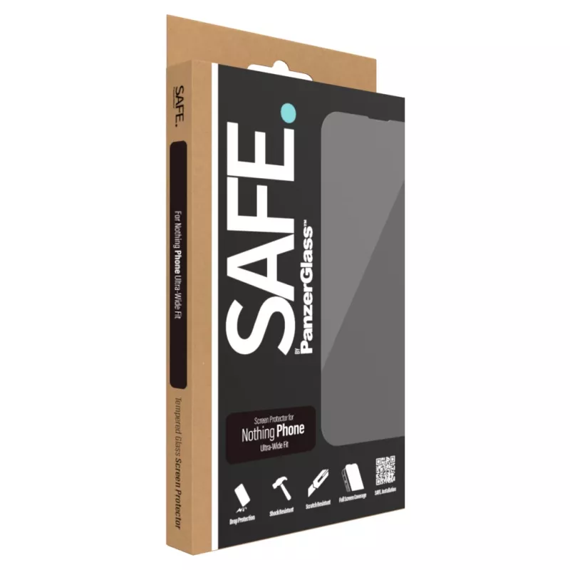 PanzerGlass SAFE. apsauginis stiklas Nothing Phone — Ultra-Wide Fit, grūdintas stiklas + PET, atsparus įbrėžimams ir smūgiams, sausas klijavimas