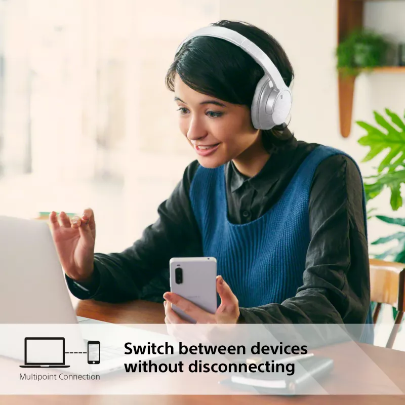 Sony WH-CH720 ausinės su laidu ir belaidžiu ryšiu, skambučiams ir muzikai, USB Type-C, Bluetooth, balta
