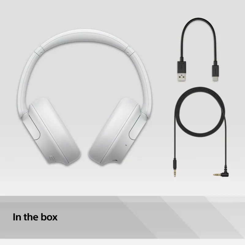 Sony WH-CH720 ausinės su laidu ir belaidžiu ryšiu, skambučiams ir muzikai, USB Type-C, Bluetooth, balta