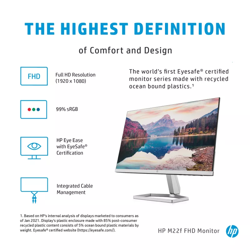 HP M22f FHD Monitorius, 54,6 cm (21,5 colio), 1920 x 1080 pikselių, Full HD, LCD, 5 ms, Juodas