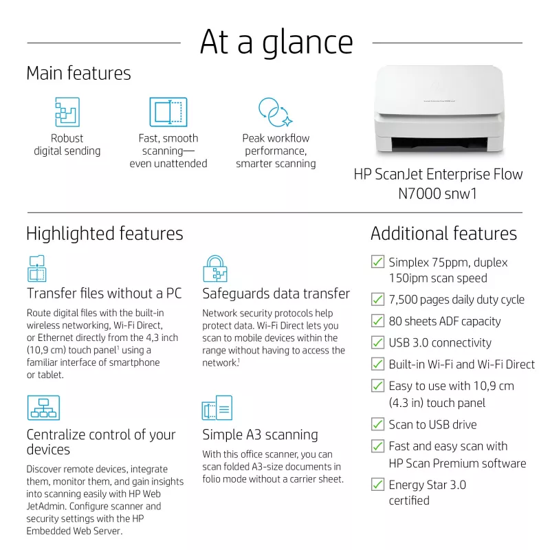 HP ScanJet Enterprise Flow N7000 snw1 lakštinis skaitytuvas 600 x 600 DPI