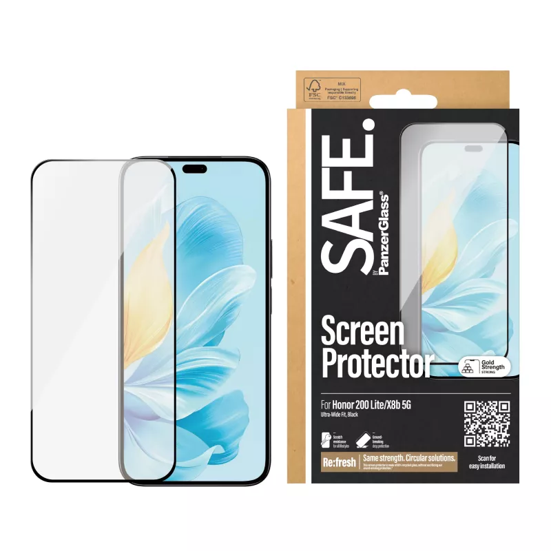PanzerGlass SAFE. by ® Apsauginis stiklas, skirtas Honor 200 Lite | X8b 5G | Ultra-Wide Fit