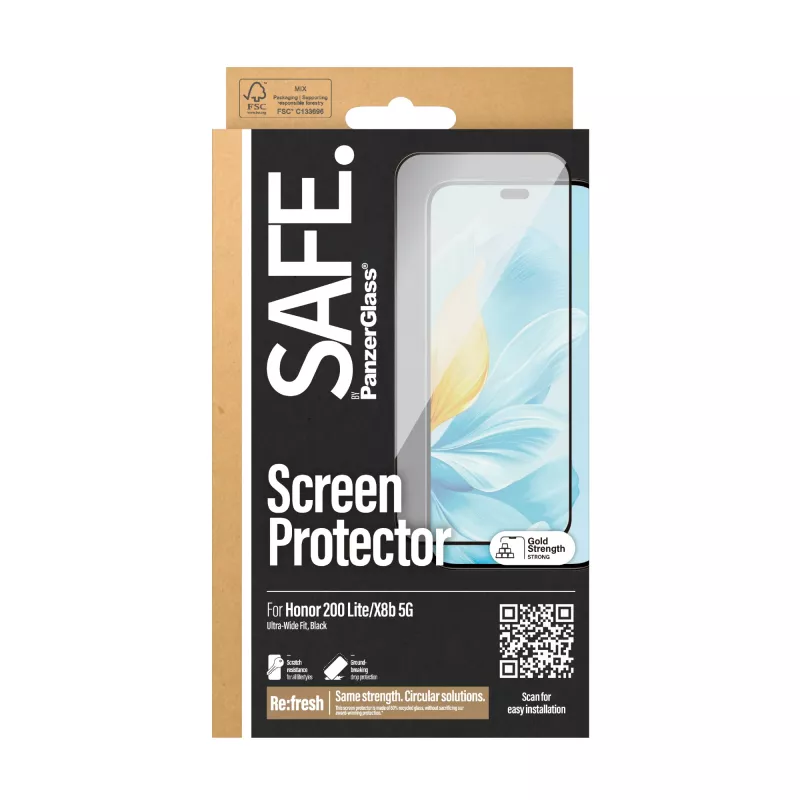 PanzerGlass SAFE. by ® Apsauginis stiklas, skirtas Honor 200 Lite | X8b 5G | Ultra-Wide Fit