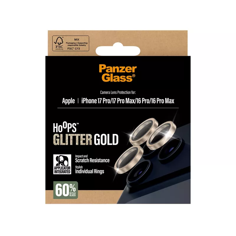 PanzerGlass® Hoops® Camera Lens Protector Blizgantis Auksinis iPhone 17 Pro | iPhone 17 Pro Max | iPhone 16 Pro | 16 Pro Max