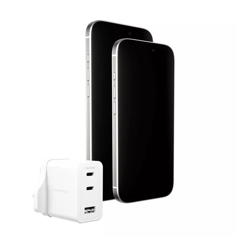 PanzerGlass empower™ by ® Turbo 70W kelių įrenginių įkroviklis su 2 x USB-C + USB-A | UK kištukas | sidabriškai baltas
