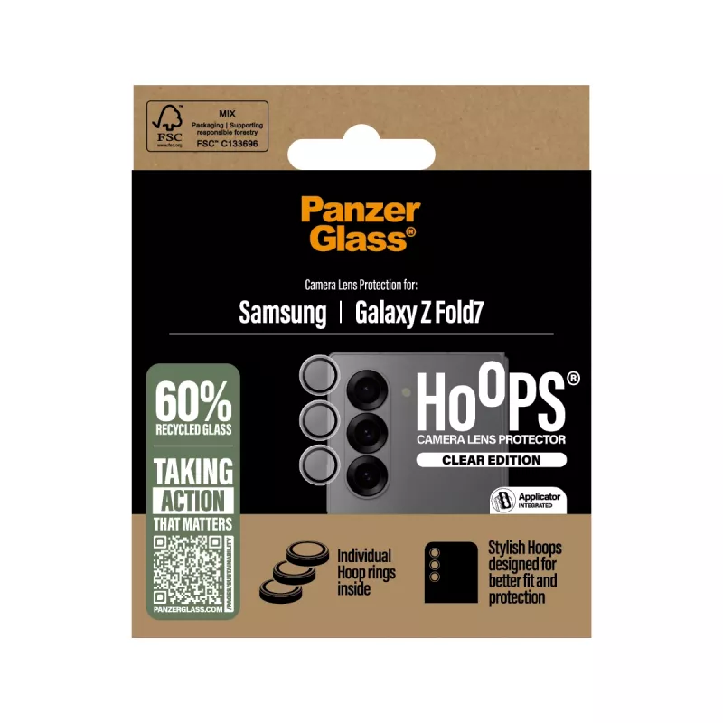 Apsauginis kameros objektyvų stiklas PanzerGlass Hoops Skaidrus, skirtas Samsung Galaxy Z Fold7 (grūdintas stiklas, silikonas)