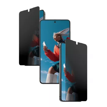 PanzerGlass 2 krypčių privatumo apsauginis stiklas, skirtas Samsung Galaxy S26 — itin platus, PET + silikonas, atsparus įbrėžimams ir smūgiams
