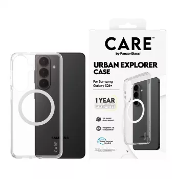 Apsauginis dėklas PanzerGlass CARE Urban Explorer Case Samsung Galaxy S26+ — permatomas, baltas Qi