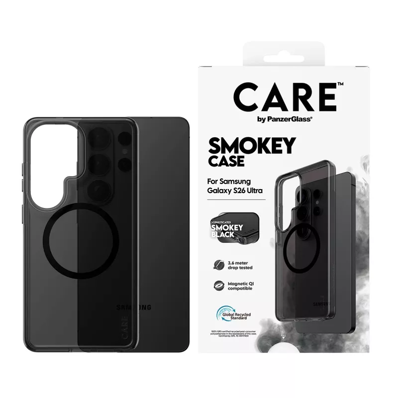 Apsauginis dėklas PanzerGlass CARE Urban Explorer Case Smokey su Black Qi, skirtas Samsung Galaxy S26 Ultra