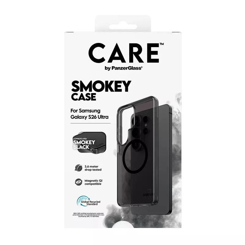 Apsauginis dėklas PanzerGlass CARE Urban Explorer Case Smokey su Black Qi, skirtas Samsung Galaxy S26 Ultra