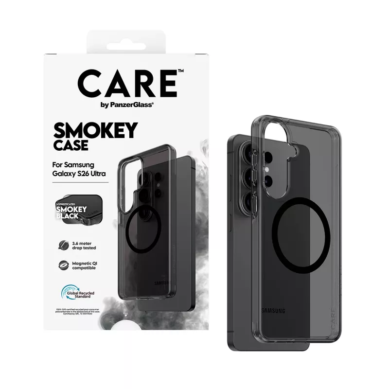 Apsauginis dėklas PanzerGlass CARE Urban Explorer Case Smokey su Black Qi, skirtas Samsung Galaxy S26 Ultra