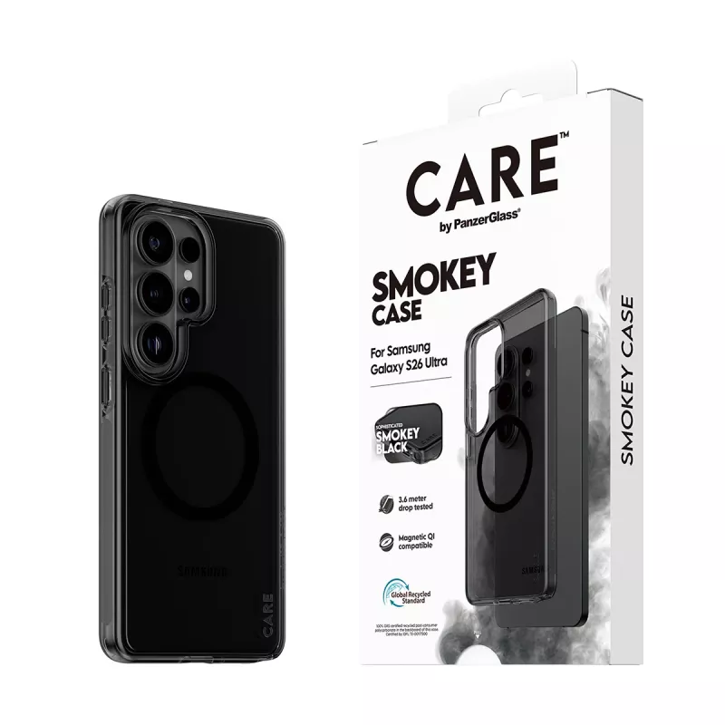 Apsauginis dėklas PanzerGlass CARE Urban Explorer Case Smokey su Black Qi, skirtas Samsung Galaxy S26 Ultra