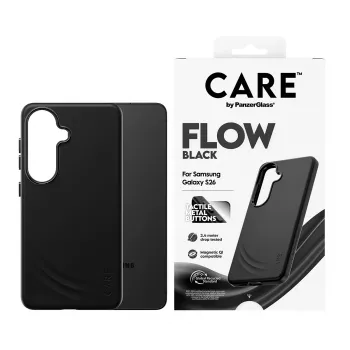 PanzerGlass CARE™ by ® Flow Case Black w. Qi Samsung Galaxy S26 – Dėklas Samsung Galaxy S26, juodas, su Qi palaikymu