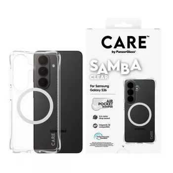 Apsauginis dėklas PanzerGlass CARE Samba permatomas su balta Qi Samsung Galaxy S26