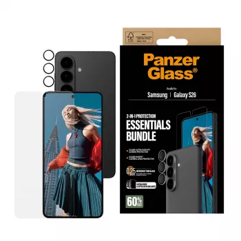 PanzerGlass Hoops 2-in-1 Ultra-Wide Fit apsauginis stiklas Samsung Galaxy S26 – temperuotas stiklas + PET/silikono sluoksniai