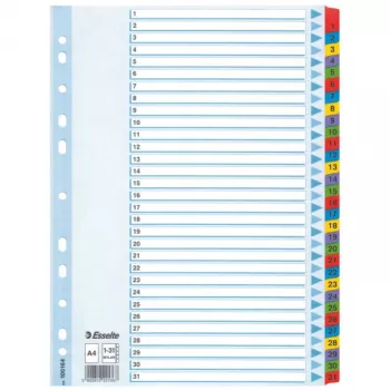 Esselte skaitmeninis rodyklių skirtukas 1-31, kartonas su Mylar sustiprinimu, A4, įvairiaspalvis