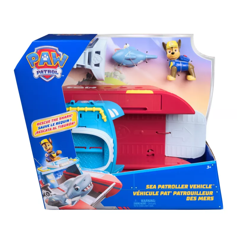 PAW Patrol jūrinis gelbėjimo laivas su Chase ir ryklio figūrėlėmis, 2 režimai, žaislas vaikams nuo 3 metų