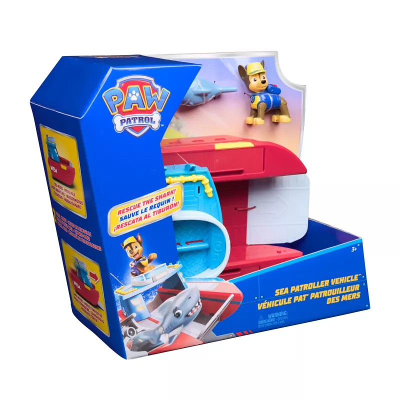 PAW Patrol jūrinis gelbėjimo laivas su Chase ir ryklio figūrėlėmis, 2 režimai, žaislas vaikams nuo 3 metų
