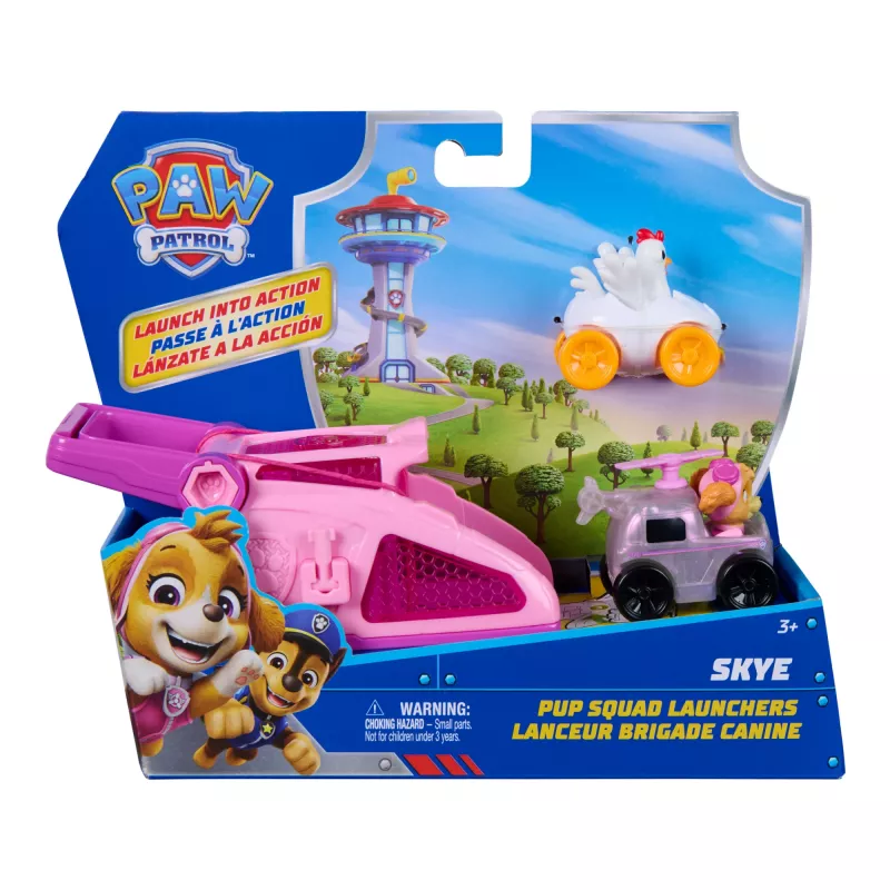 PAW Patrol Skye Pup Squad Paleidimo įrenginys su Chickaletta mašina 2 vnt., žaislas vaikams nuo 3 metų
