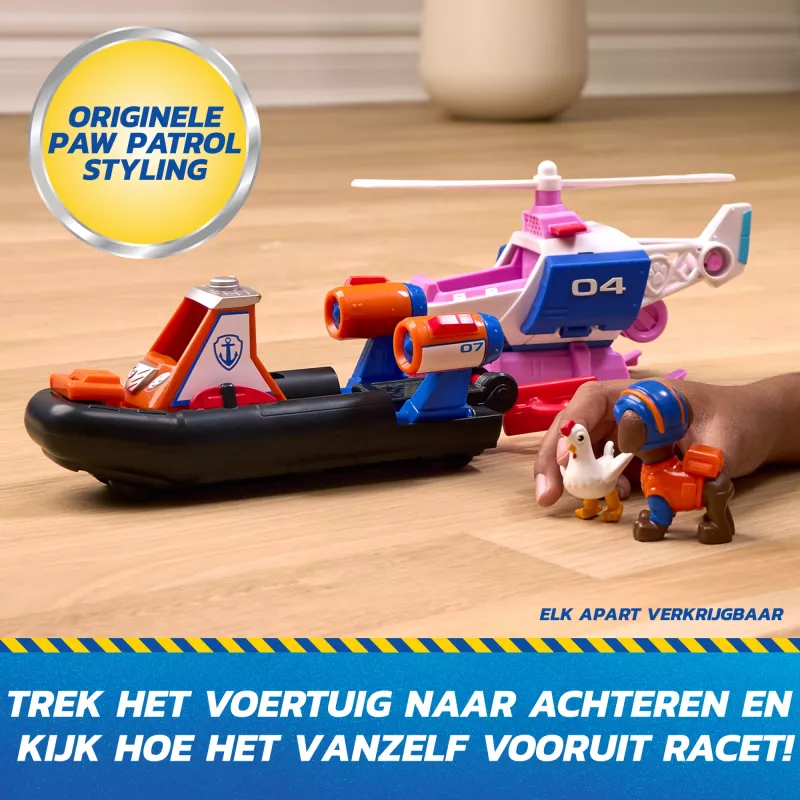PAW Patrol: Search & Rescue, Zuma gelbėjimo vandens transporto priemonė su 2 figūrėlėmis, žaislinis laivelis su atatrankos mechanizmu, vaikiški žaislai berniukams ir mergaitėms nuo 3 metų