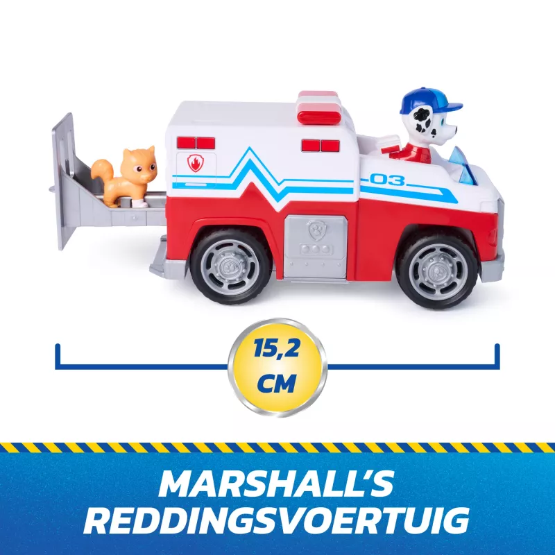 PAW Patrol: Search & Rescue – Gelbėjimo automobilis Marshal su 2 figūrėlėmis, žaislinis sunkvežimis su atatrankos mechanizmu, vaikų žaislai berniukams ir mergaitėms nuo 3 metų
