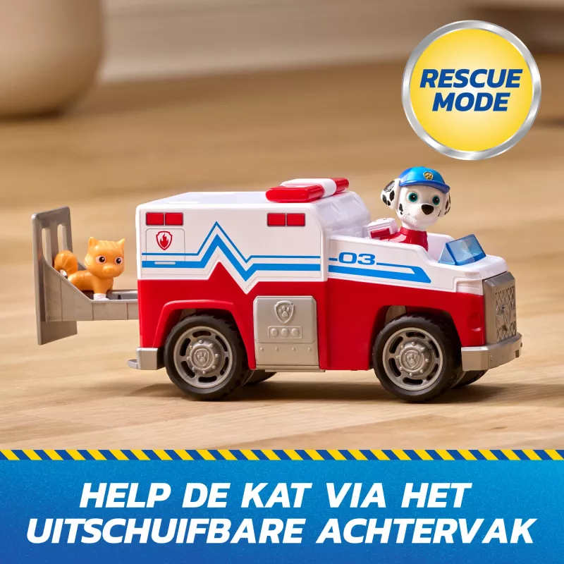 PAW Patrol: Search & Rescue – Gelbėjimo automobilis Marshal su 2 figūrėlėmis, žaislinis sunkvežimis su atatrankos mechanizmu, vaikų žaislai berniukams ir mergaitėms nuo 3 metų