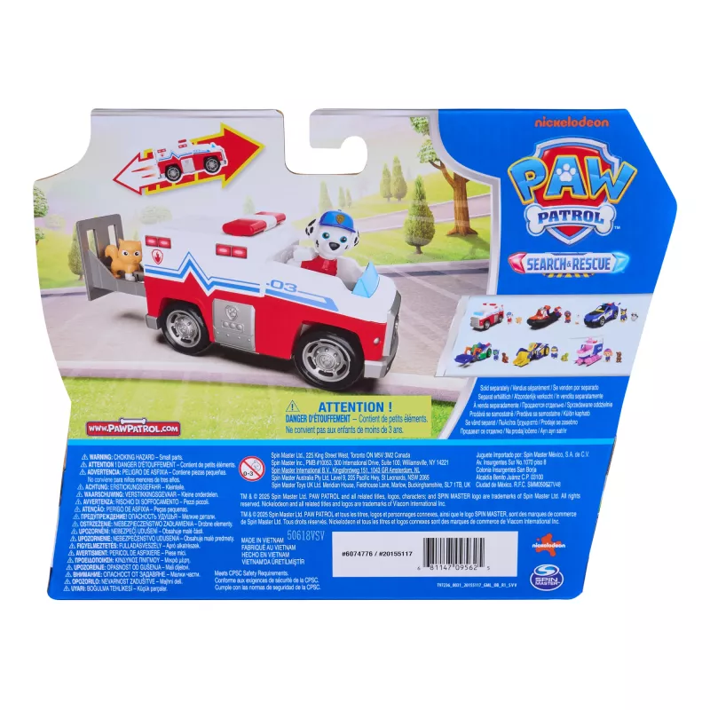PAW Patrol: Search & Rescue – Gelbėjimo automobilis Marshal su 2 figūrėlėmis, žaislinis sunkvežimis su atatrankos mechanizmu, vaikų žaislai berniukams ir mergaitėms nuo 3 metų