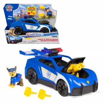 PAW Patrol: Chase Launch 'N' Rescue Cruiser policinis automobilis su šviesomis, garsais ir paslėptu tinklo paleidimo įrenginiu, 3+ metų