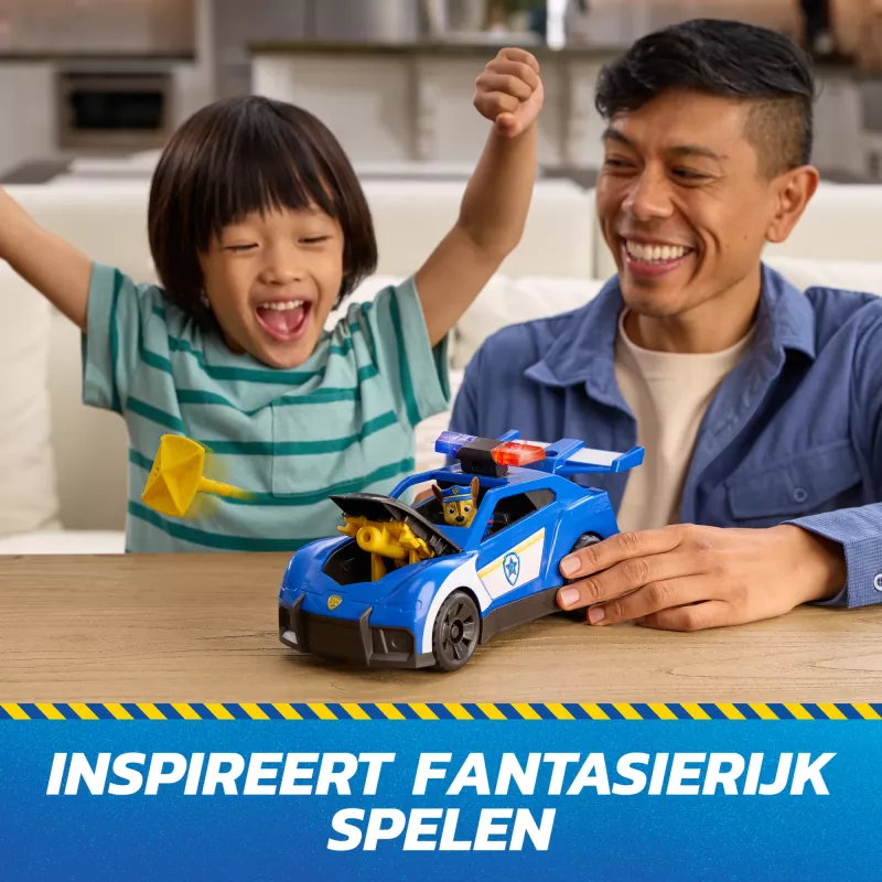 PAW Patrol: Chase Launch 'N' Rescue Cruiser policinis automobilis su šviesomis, garsais ir paslėptu tinklo paleidimo įrenginiu, 3+ metų
