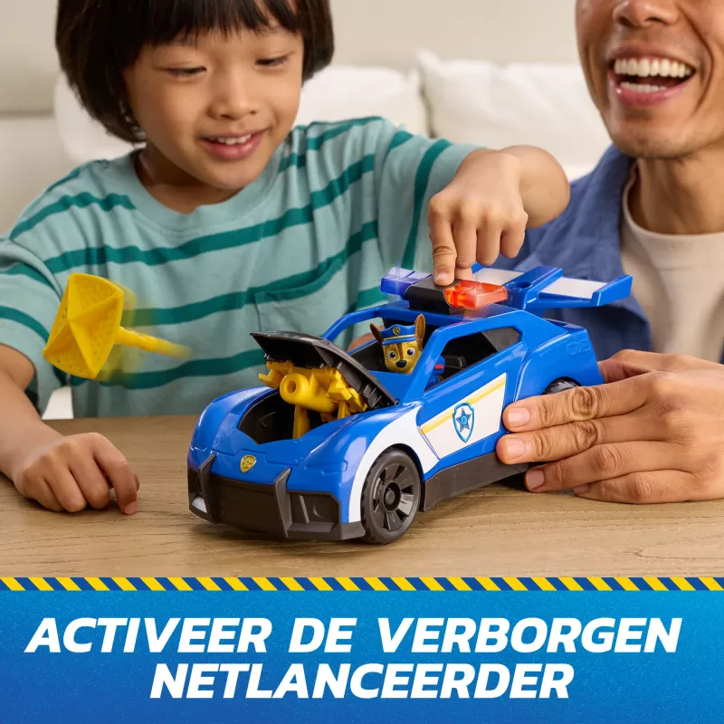 PAW Patrol: Chase Launch 'N' Rescue Cruiser policinis automobilis su šviesomis, garsais ir paslėptu tinklo paleidimo įrenginiu, 3+ metų