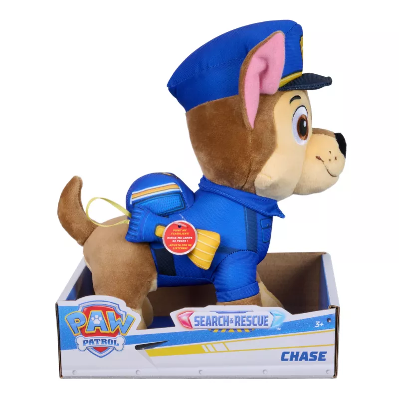 PAW Patrol : paieškos ir gelbėjimo Chase minkštas žaislas su žibintuvėliu, ikimokykliniams vaikams, berniukams ir mergaitėms nuo 3 metų, 10 colių