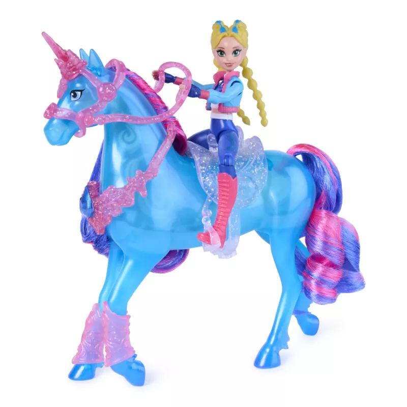 Unicorn Academy, treniruočių ir švytintis upės vienaragis River su Isabel, Velykų idėja dovanai, lėlės ir vienaragiai mergaitėms, 3 treniruočių aksesuarai