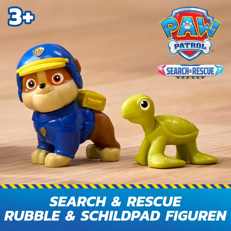 PAW Patrol: Paieškos ir gelbėjimo, Rubble gelbėjimo buldozeris su 2 figūrėlėmis, policijos automobilis su atbulinės eigos veikimu, žaislai vaikams nuo 3 metų