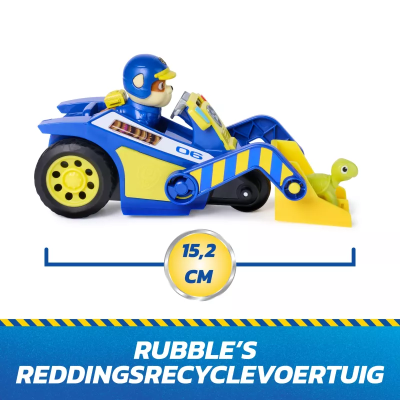 PAW Patrol: Paieškos ir gelbėjimo, Rubble gelbėjimo buldozeris su 2 figūrėlėmis, policijos automobilis su atbulinės eigos veikimu, žaislai vaikams nuo 3 metų