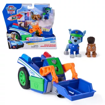 PAW Patrol: Search & Rescue – „Rocky“ perdirbimo automobilis su 2 figūrėlėmis, atgalinio užvedimo žaislinis automobilis, žaislai vaikams nuo 3 metų