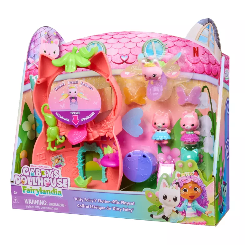 Gabby's Dollhouse Fairylandia, Kitty Fairy Flutter-riffic žaidimų rinkinys su 12 dalių ir išskirtiniu žiedu, vaikų žaislai nuo 3 metų