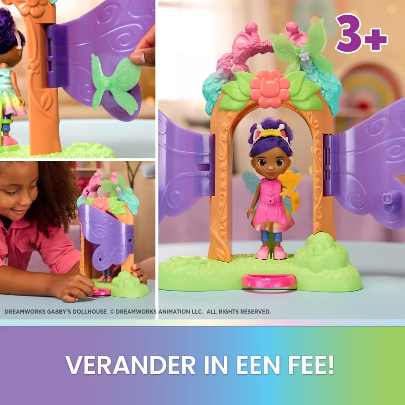 Gabby's Dollhouse Fairylandia stebuklingas transformuojantis žaidimų rinkinys su lėlės namelio aksesuarais, 3+ metų