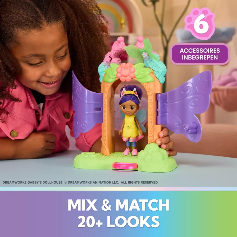 Gabby's Dollhouse Fairylandia stebuklingas transformuojantis žaidimų rinkinys su lėlės namelio aksesuarais, 3+ metų