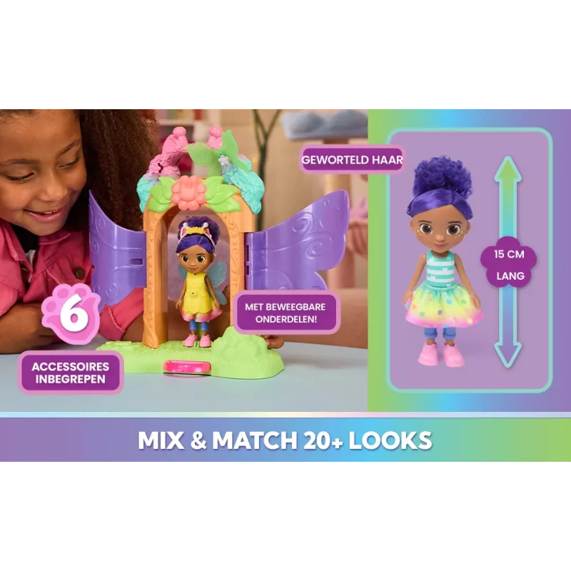 Gabby's Dollhouse Fairylandia stebuklingas transformuojantis žaidimų rinkinys su lėlės namelio aksesuarais, 3+ metų