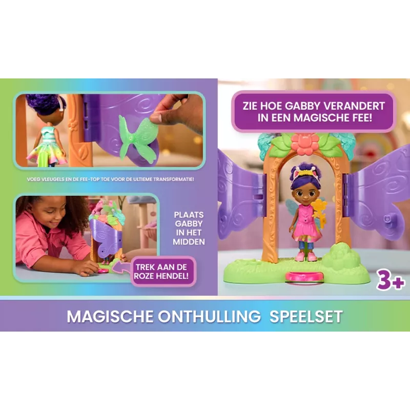 Gabby's Dollhouse Fairylandia stebuklingas transformuojantis žaidimų rinkinys su lėlės namelio aksesuarais, 3+ metų