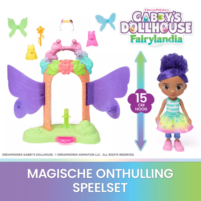 Gabby's Dollhouse Fairylandia stebuklingas transformuojantis žaidimų rinkinys su lėlės namelio aksesuarais, 3+ metų