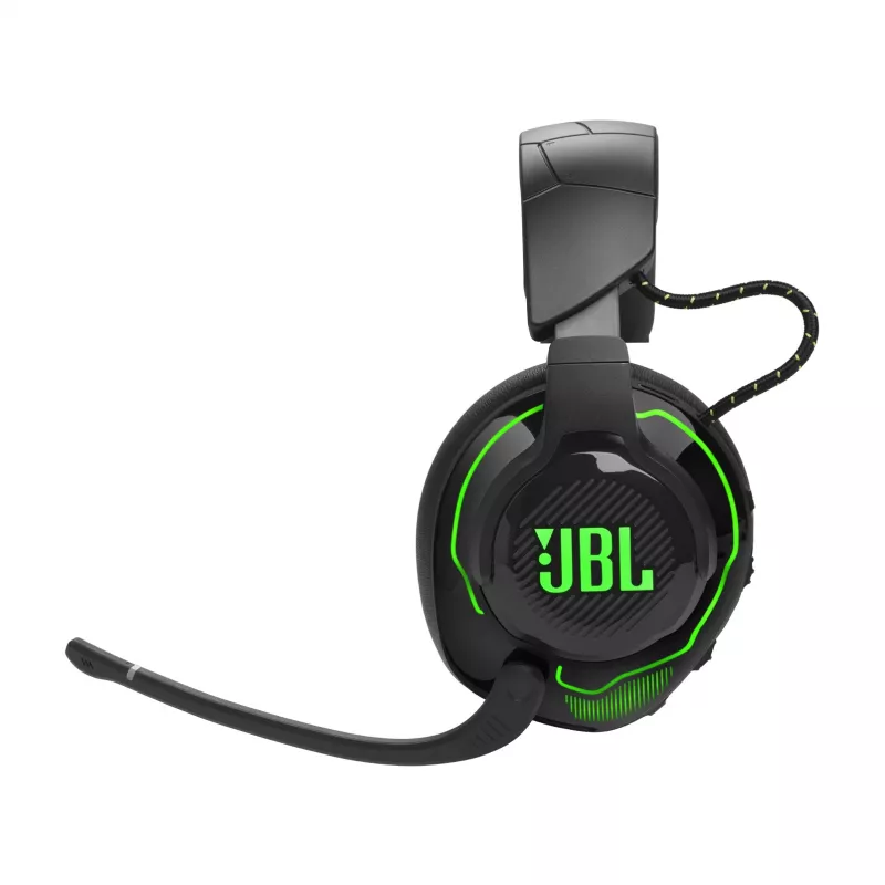 JBL Quantum 910X ausinės su mikrofonu – laidinės ir belaidės, žaidimams, USB Type-C, Bluetooth, juodos ir žalios spalvos