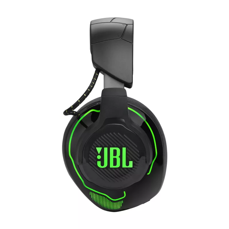 JBL Quantum 910X ausinės su mikrofonu – laidinės ir belaidės, žaidimams, USB Type-C, Bluetooth, juodos ir žalios spalvos