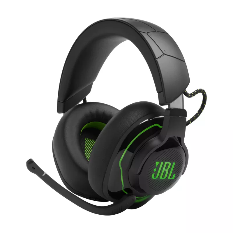JBL Quantum 910X ausinės su mikrofonu – laidinės ir belaidės, žaidimams, USB Type-C, Bluetooth, juodos ir žalios spalvos