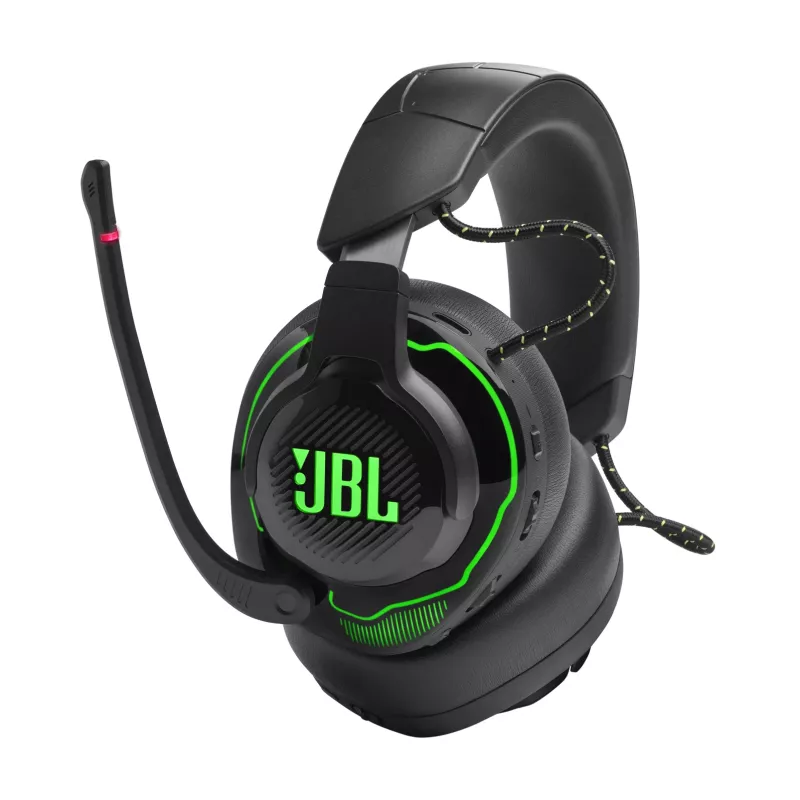 JBL Quantum 910X ausinės su mikrofonu – laidinės ir belaidės, žaidimams, USB Type-C, Bluetooth, juodos ir žalios spalvos