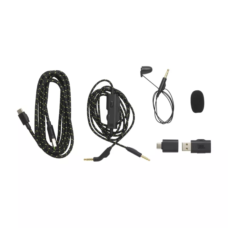 JBL Quantum 910X ausinės su mikrofonu – laidinės ir belaidės, žaidimams, USB Type-C, Bluetooth, juodos ir žalios spalvos