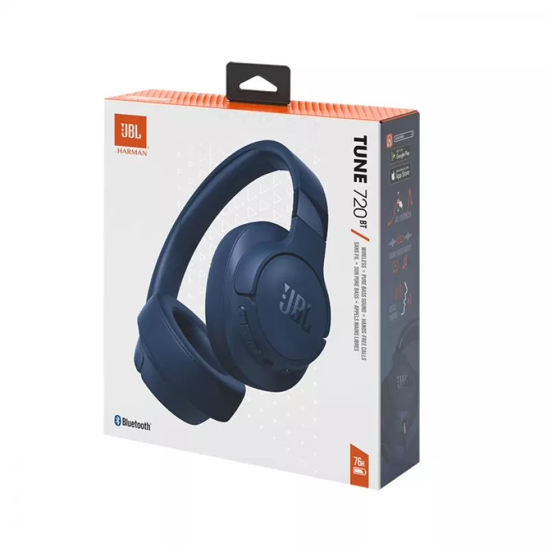 JBL Tune 720BT belaidės ausinės su ausų apkabom, mėlynos