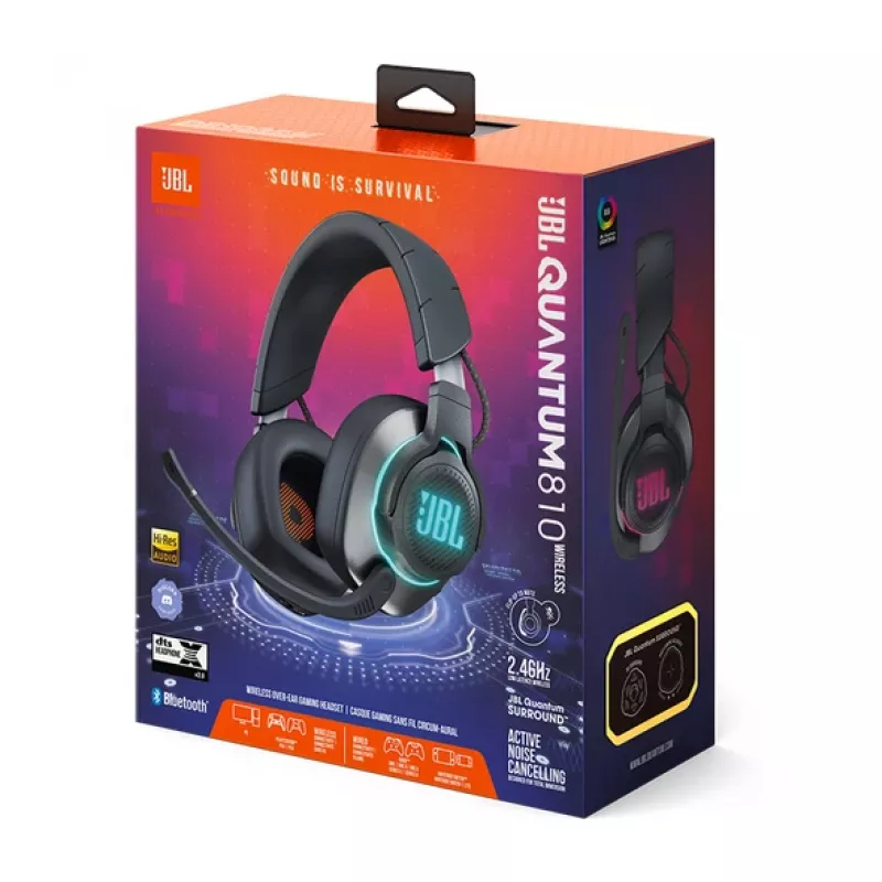 JBL Quantum 810 belaidės ausinės žaidimams, USB-C, Bluetooth, juodos