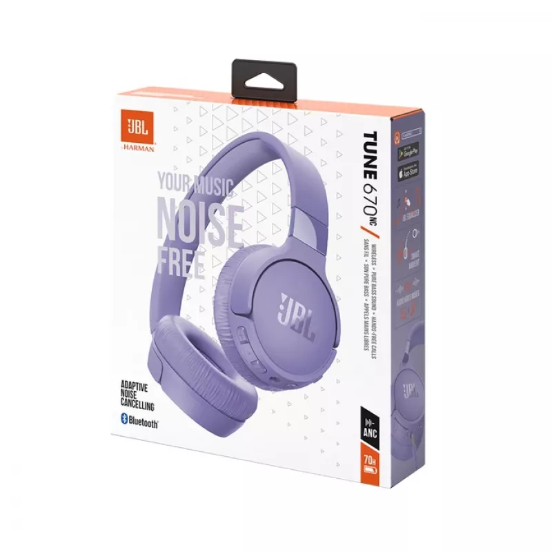 JBL Tune 670 NC ausinės laidinės ir belaidės, skambučiams/muzikai, USB Type-C, Bluetooth, violetinės